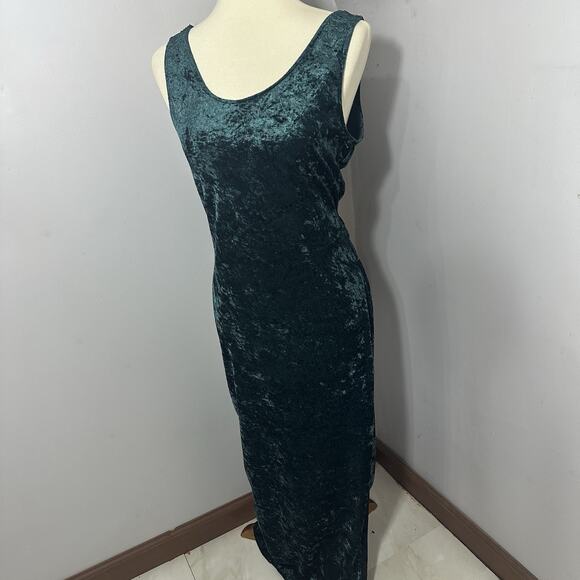 Vintage Y2K Maurices Green Velvet Maxi Dress Large Holiday Whimsigoth Cocktail - Picture 4 of 8